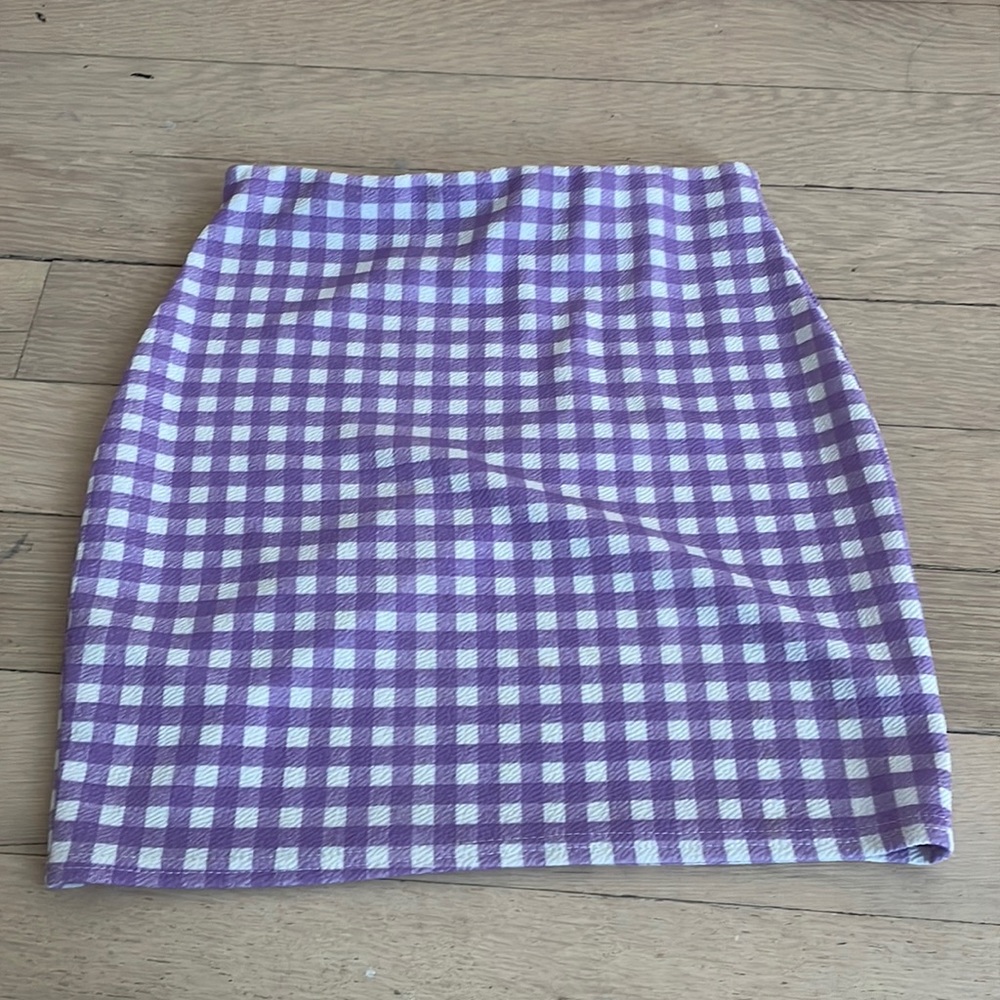 purple/white plaid mini skirt